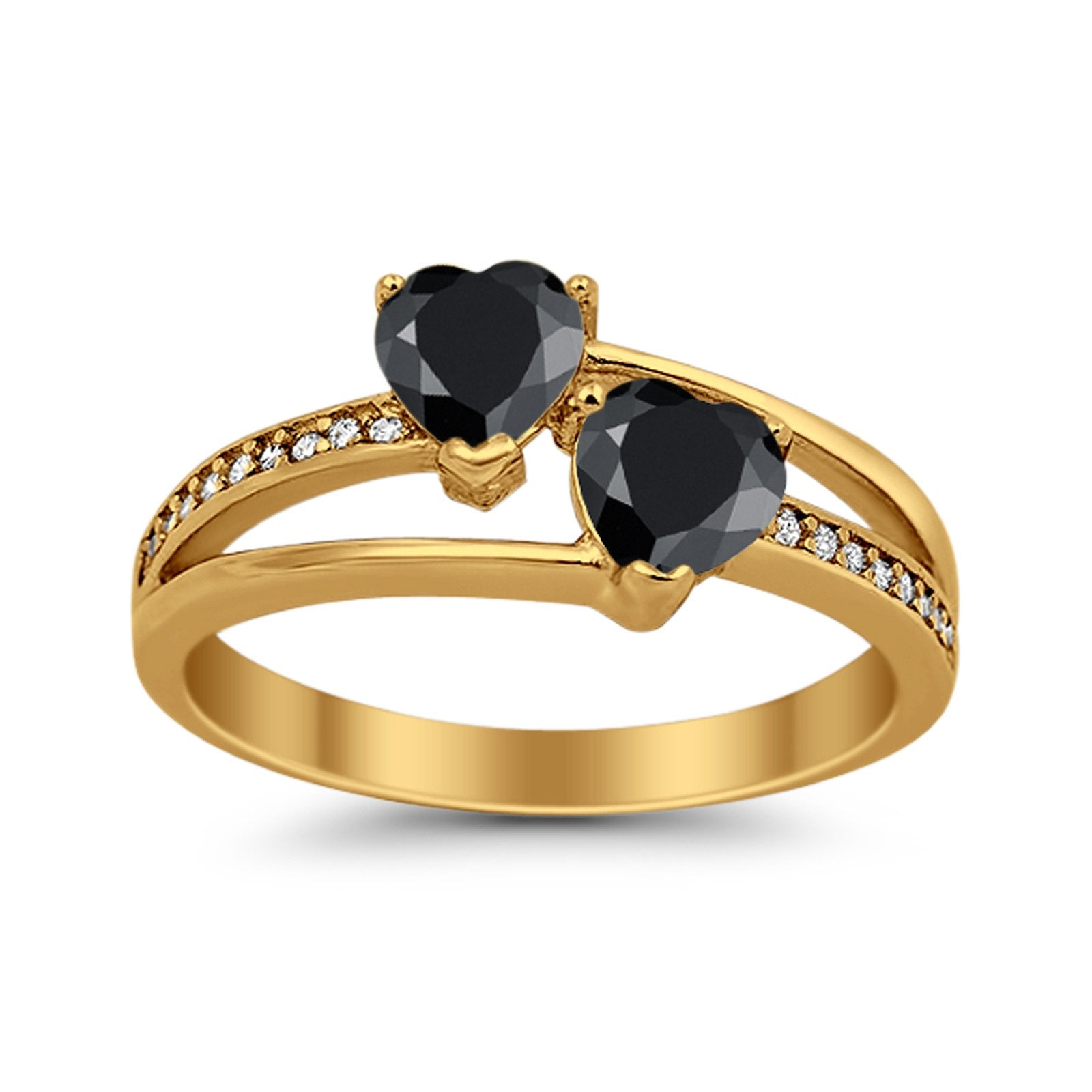 Double Heart Promise Ring Round Simulated Cubic Zirconia 925 Sterling Silver