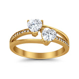 Double Heart Promise Ring Round Simulated Cubic Zirconia 925 Sterling Silver