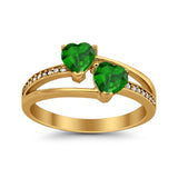 Double Heart Promise Ring Round Simulated Cubic Zirconia 925 Sterling Silver