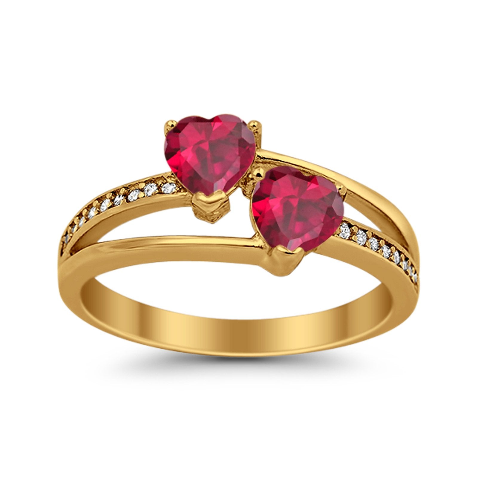 Double Heart Promise Ring Round Simulated Cubic Zirconia 925 Sterling Silver