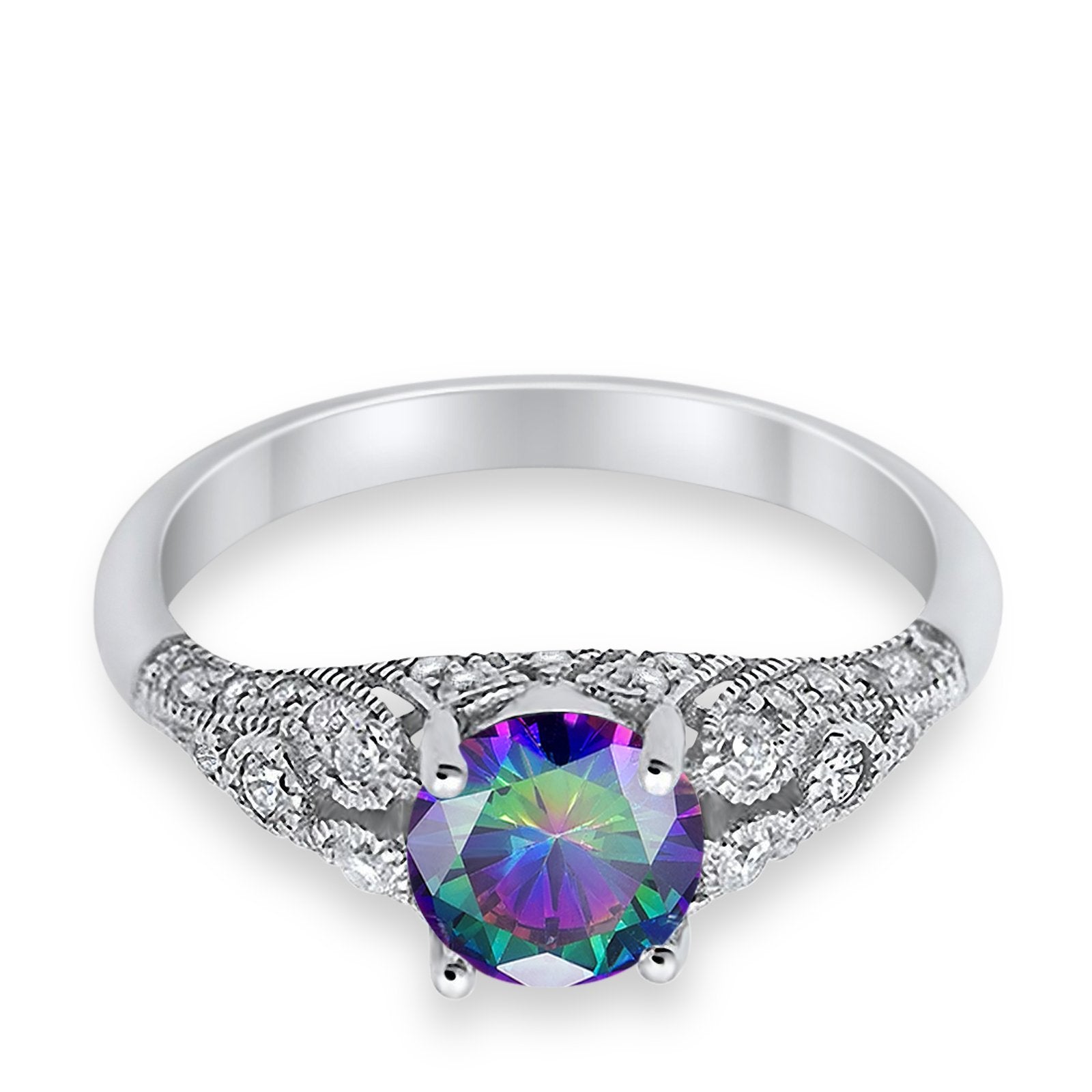 Vintage Wedding Ring Round Cubic Zirconia 925 Sterling Silver RC105152