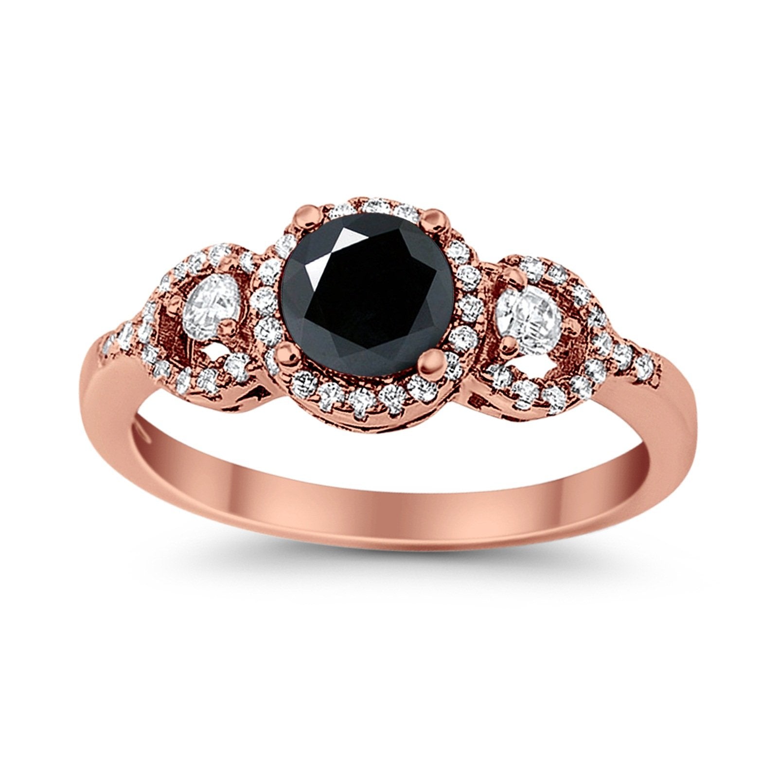Halo Wedding Ring Round Simulated Cubic Zirconia 925 Sterling Silver
