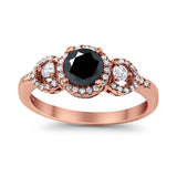 Halo Wedding Ring Round Simulated Cubic Zirconia 925 Sterling Silver