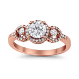Halo Wedding Ring Round Simulated Cubic Zirconia 925 Sterling Silver