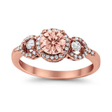 Halo Wedding Ring Round Simulated Cubic Zirconia 925 Sterling Silver