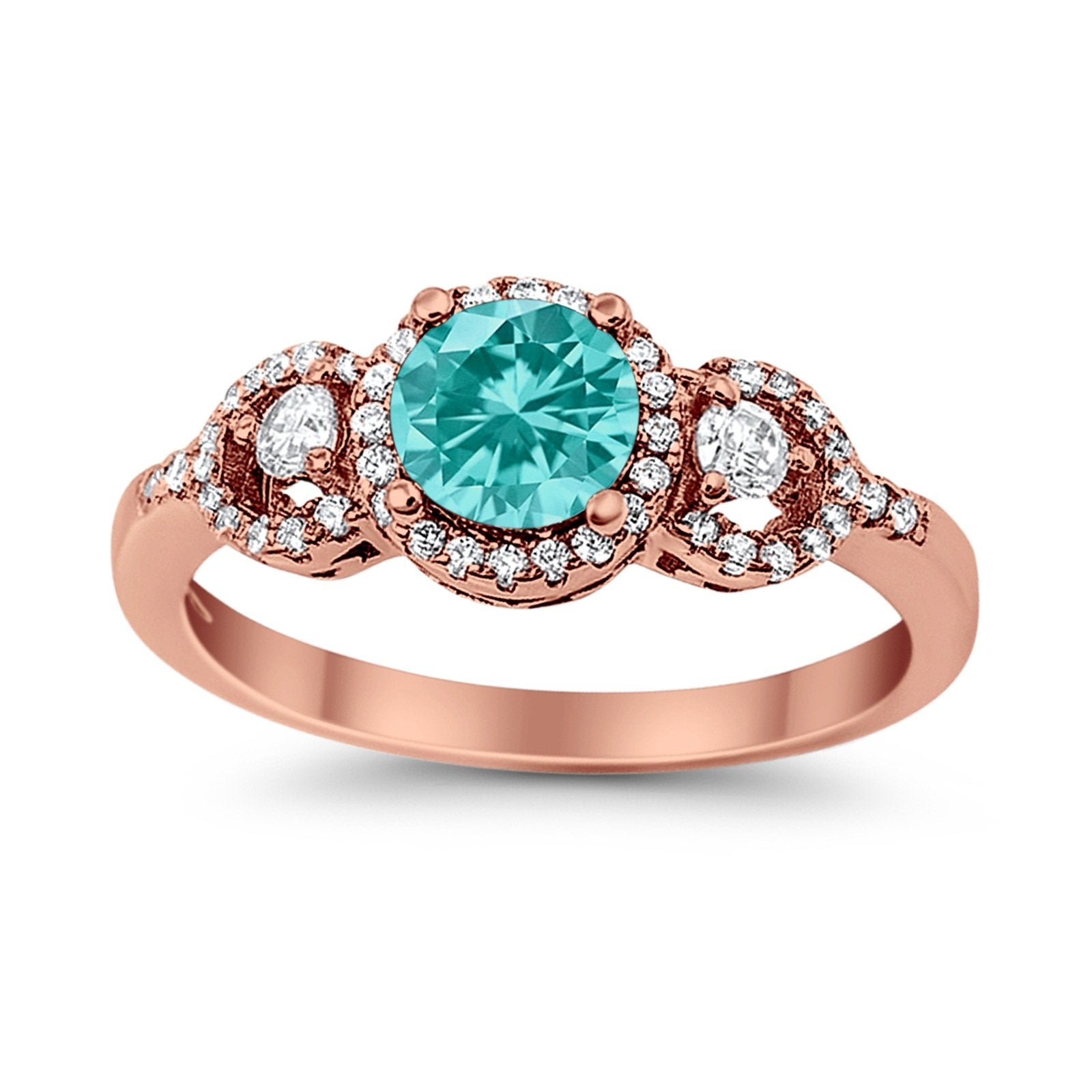 Halo Wedding Ring Round Simulated Cubic Zirconia 925 Sterling Silver