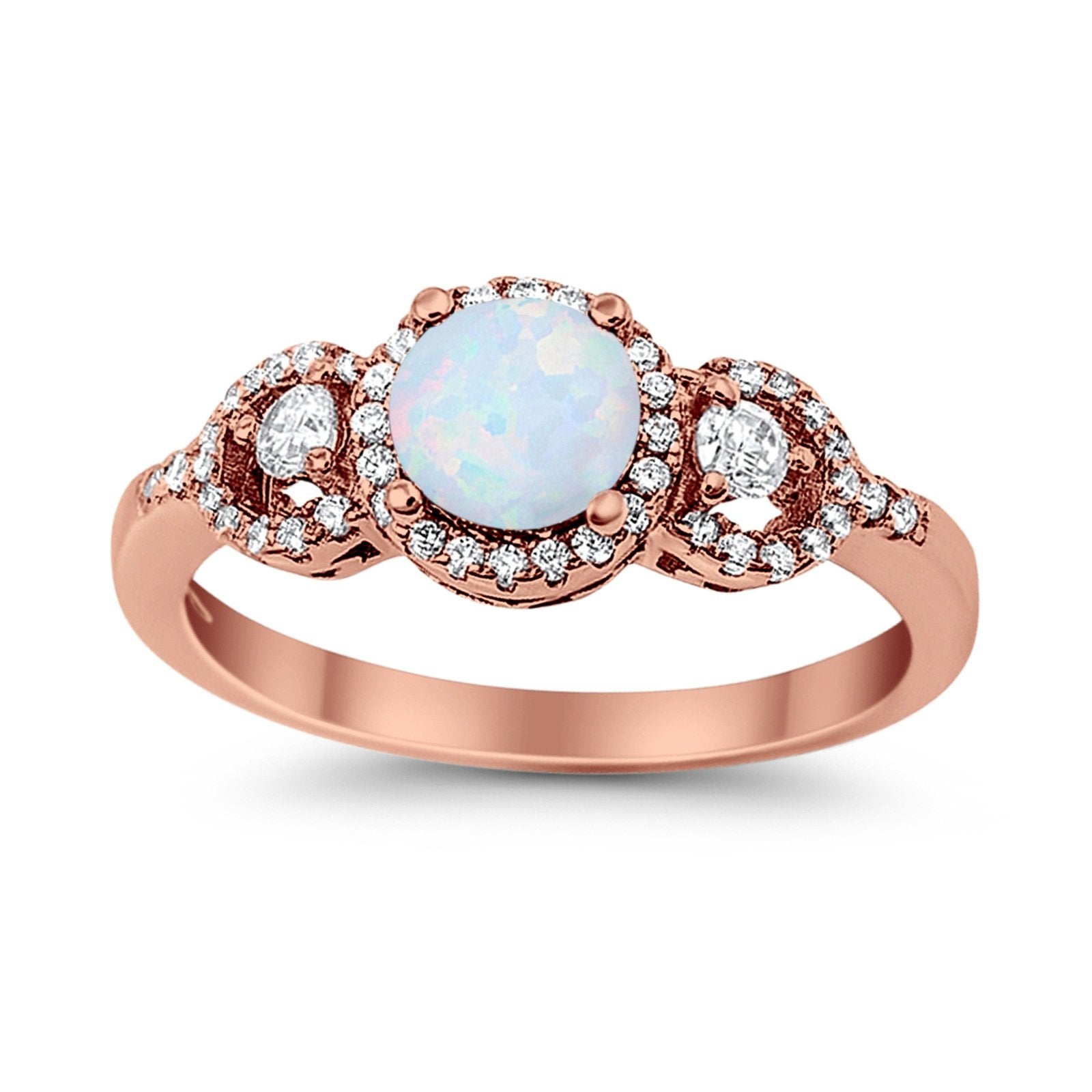 Halo Wedding Ring Round Simulated Cubic Zirconia 925 Sterling Silver