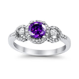 Halo Wedding Ring Round Simulated Cubic Zirconia 925 Sterling Silver
