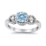 Halo Wedding Ring Round Simulated Cubic Zirconia 925 Sterling Silver