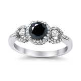 Halo Wedding Ring Round Simulated Cubic Zirconia 925 Sterling Silver