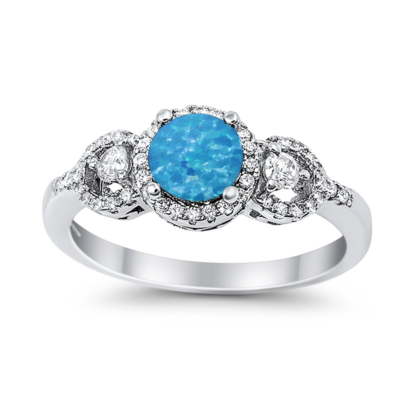 Halo Wedding Ring Round Simulated Cubic Zirconia 925 Sterling Silver