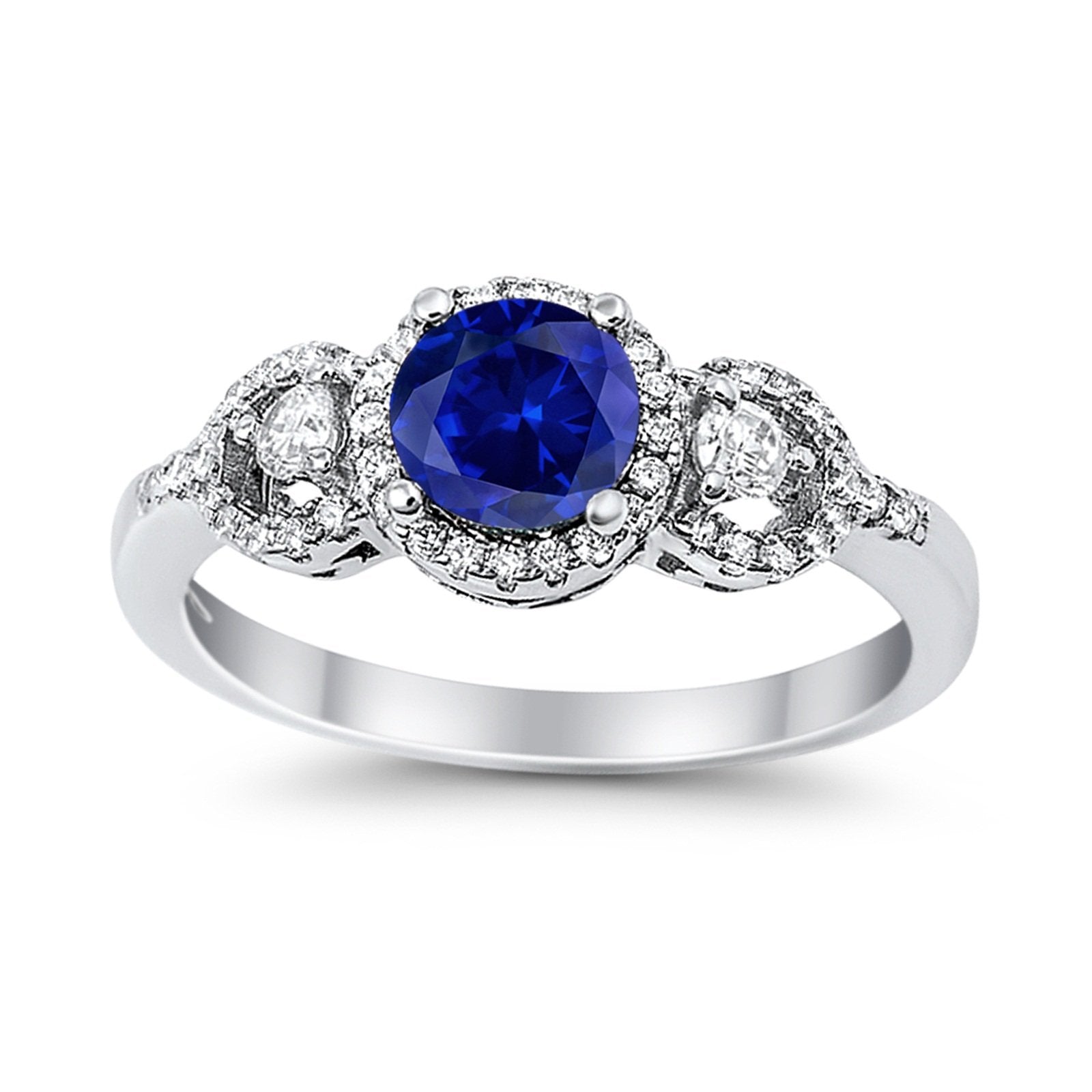 Halo Wedding Ring Round Simulated Cubic Zirconia 925 Sterling Silver