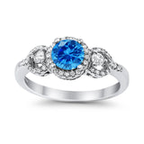 Halo Wedding Ring Round Simulated Cubic Zirconia 925 Sterling Silver