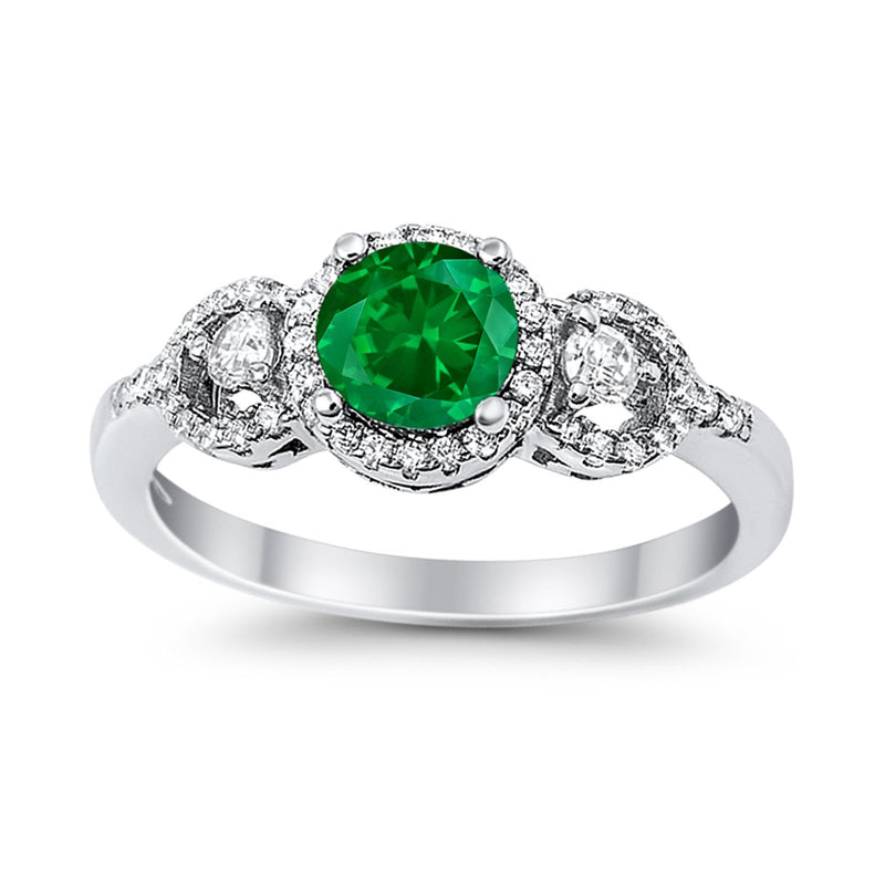 Halo Wedding Ring Round Simulated Cubic Zirconia 925 Sterling Silver