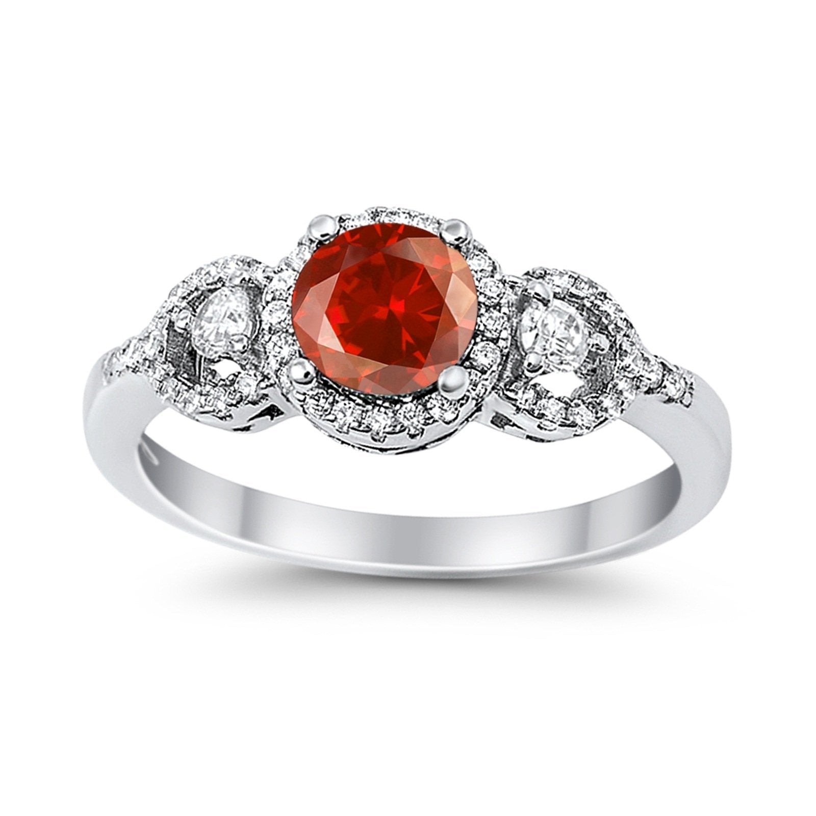 Halo Wedding Ring Round Simulated Cubic Zirconia 925 Sterling Silver