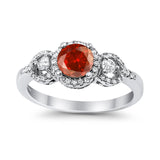 Halo Wedding Ring Round Simulated Cubic Zirconia 925 Sterling Silver