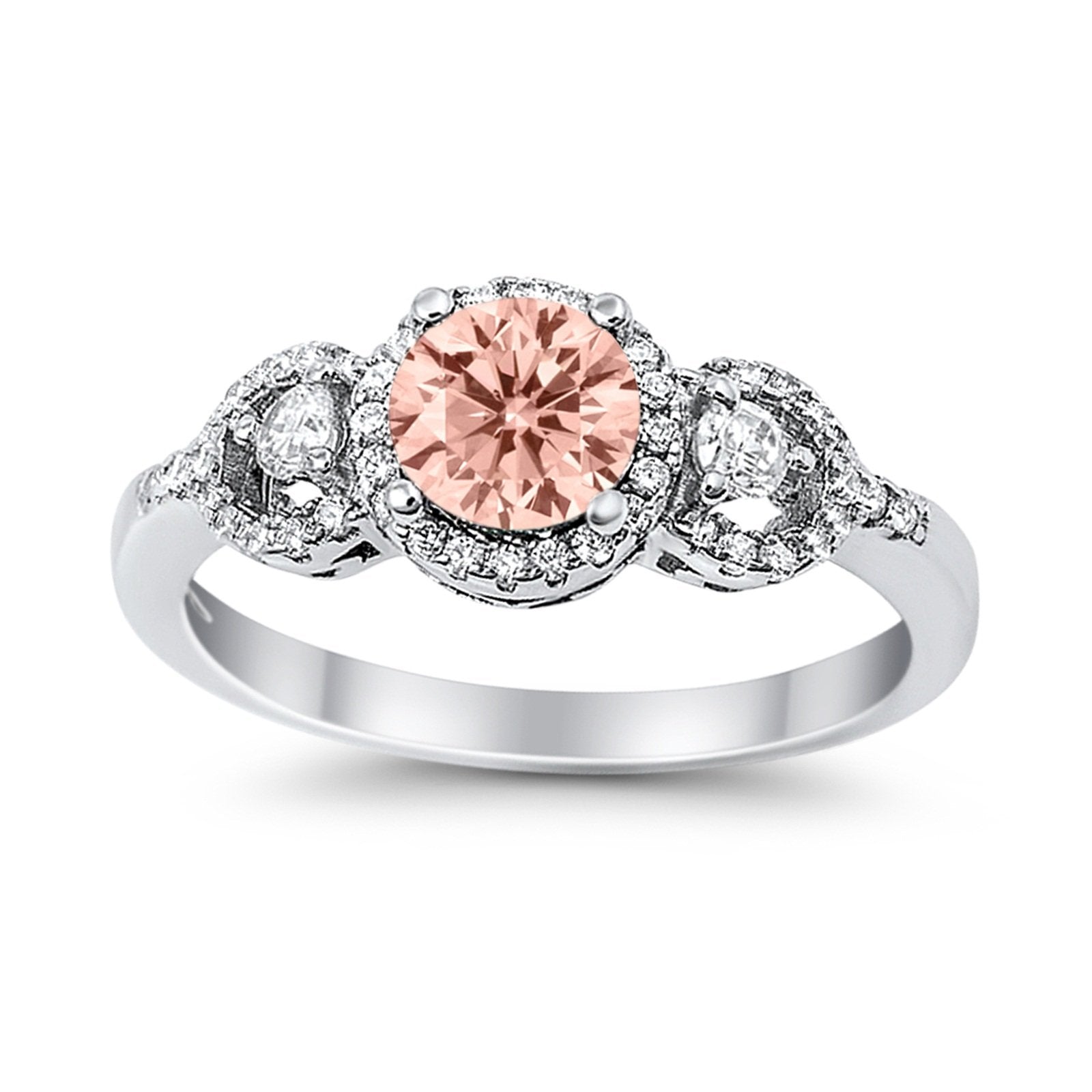 Halo Wedding Ring Round Simulated Cubic Zirconia 925 Sterling Silver