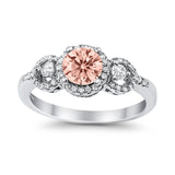 Halo Wedding Ring Round Simulated Cubic Zirconia 925 Sterling Silver