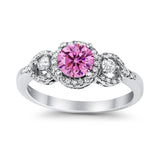 Halo Wedding Ring Round Simulated Cubic Zirconia 925 Sterling Silver