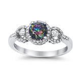 Halo Wedding Ring Round Simulated Cubic Zirconia 925 Sterling Silver