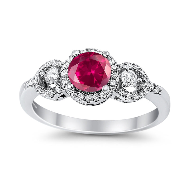 Halo Wedding Ring Round Simulated Cubic Zirconia 925 Sterling Silver