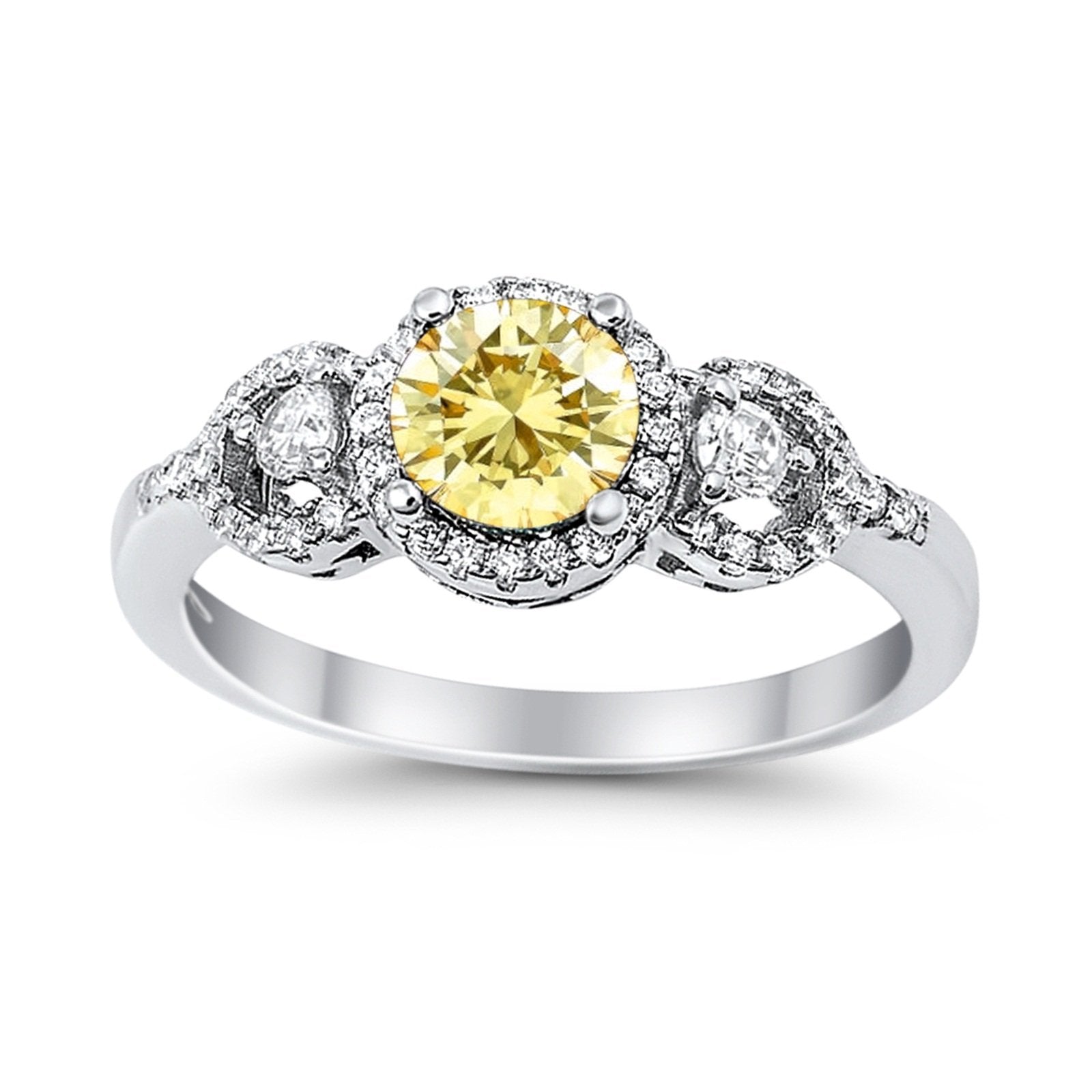 Halo Wedding Ring Round Simulated Cubic Zirconia 925 Sterling Silver