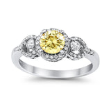 Halo Wedding Ring Round Simulated Cubic Zirconia 925 Sterling Silver