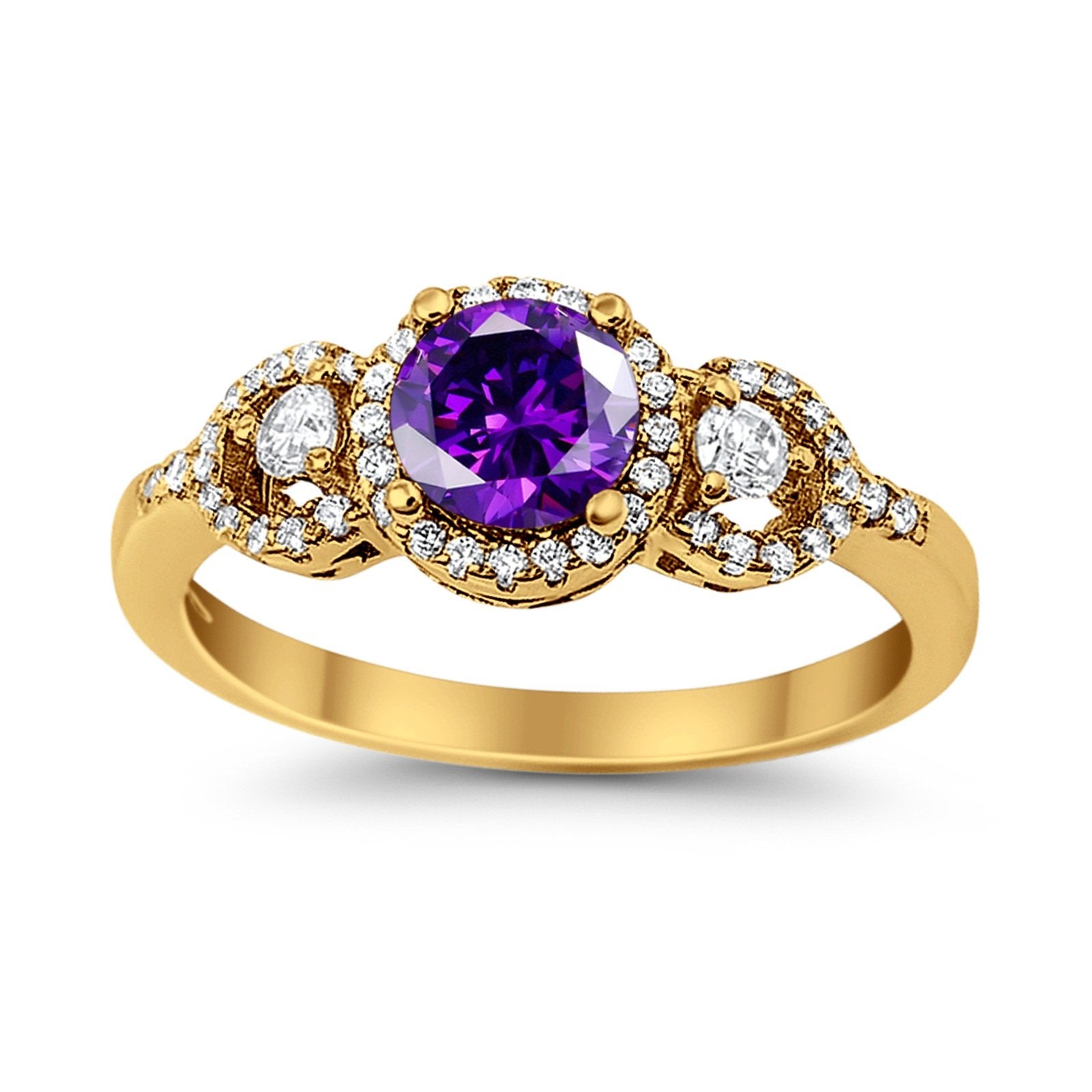 Halo Wedding Ring Round Simulated Cubic Zirconia 925 Sterling Silver