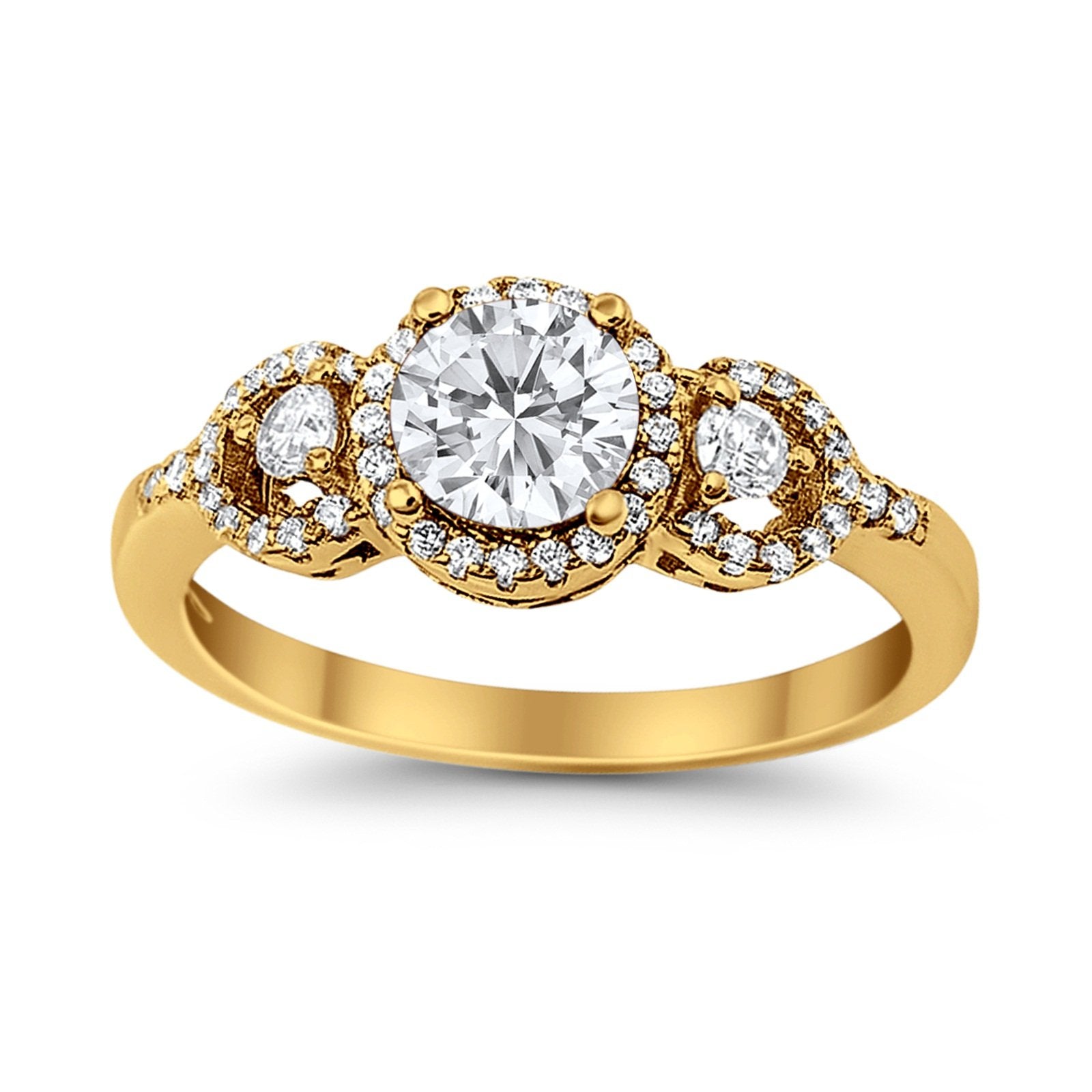 Halo Wedding Ring Round Simulated Cubic Zirconia 925 Sterling Silver
