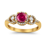 Halo Wedding Ring Round Simulated Cubic Zirconia 925 Sterling Silver