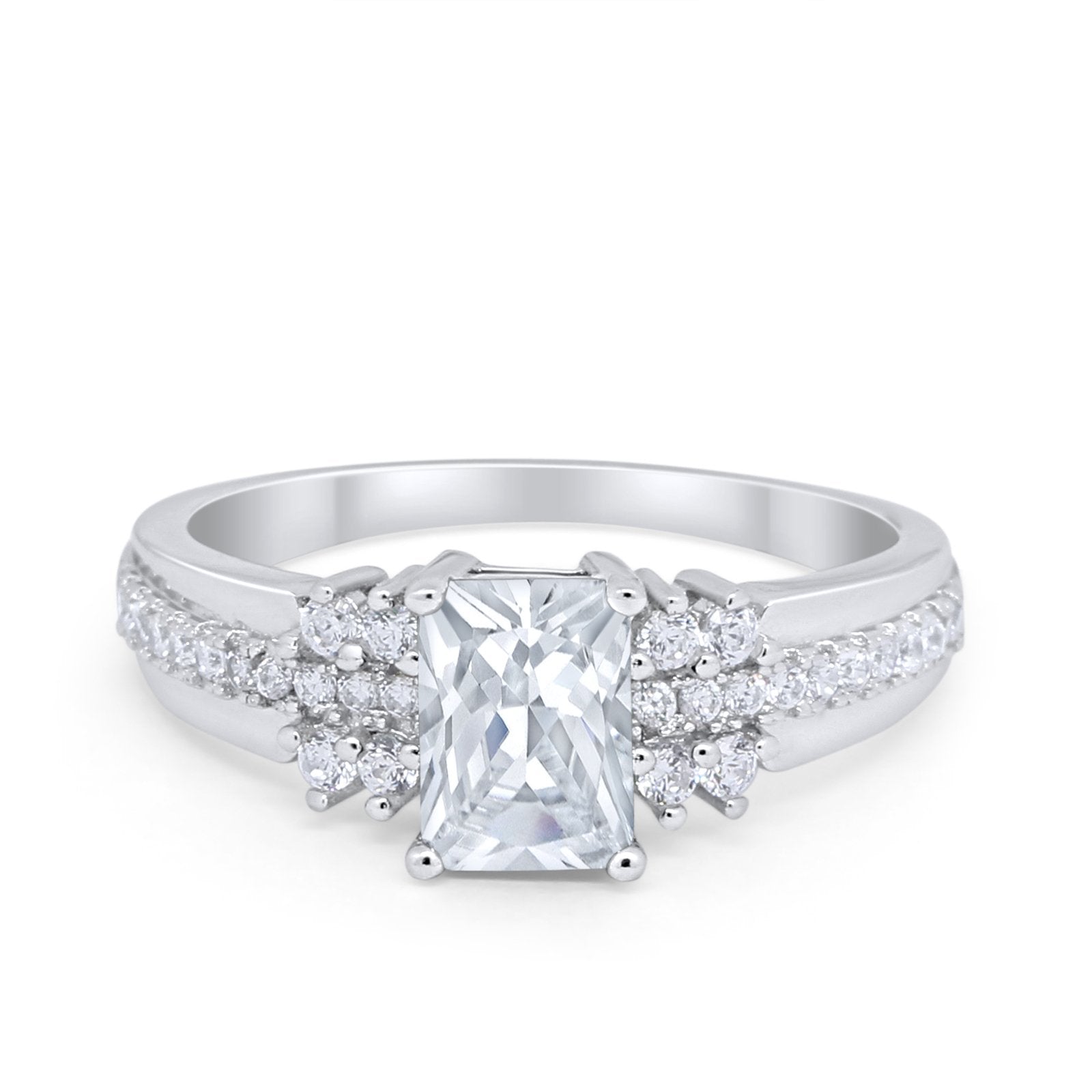 Vintage Engagement Ring Simulated Cubic Zirconia 925 Sterling Silver