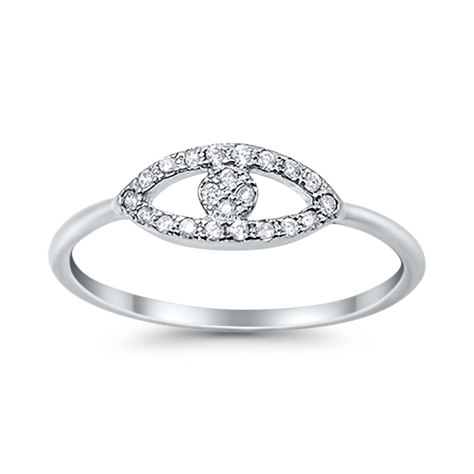 Evil Eye Ring Round Simulated Cubic Zirconia 925 Sterling Silver