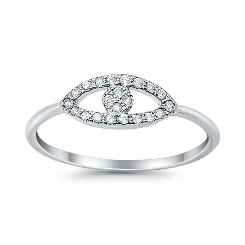 Evil Eye Ring Round Simulated Cubic Zirconia 925 Sterling Silver