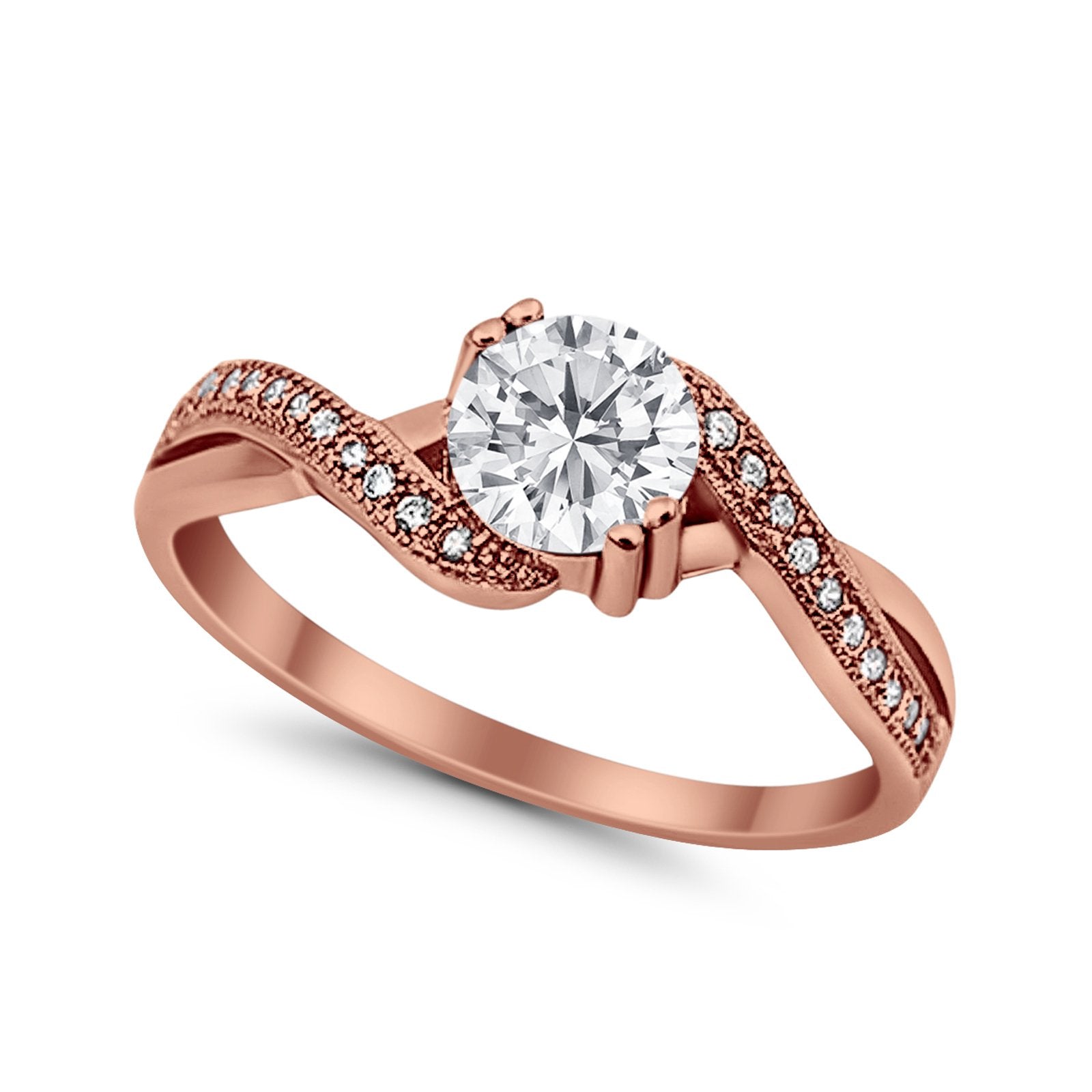 Crisscross Wedding Ring Round Simulated Cubic Zirconia 925 Sterling Silver