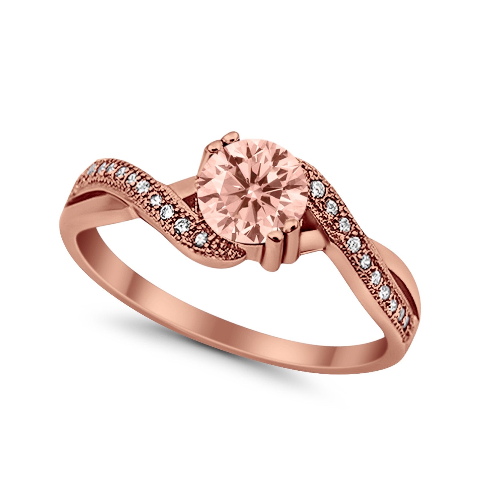 Crisscross Wedding Ring Round Simulated Cubic Zirconia 925 Sterling Silver