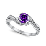 Crisscross Wedding Ring Round Simulated Cubic Zirconia 925 Sterling Silver