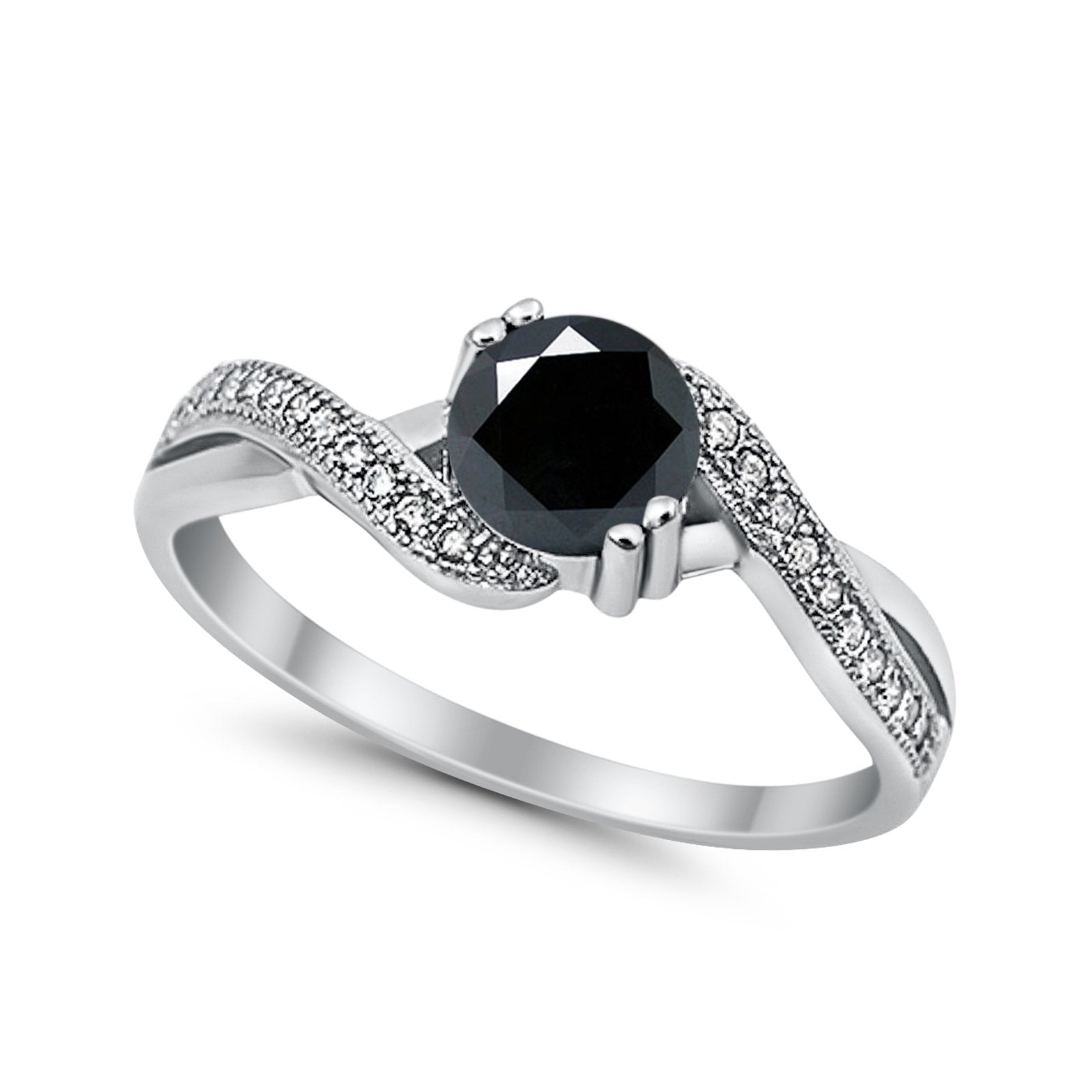 Crisscross Wedding Ring Round Simulated Cubic Zirconia 925 Sterling Silver