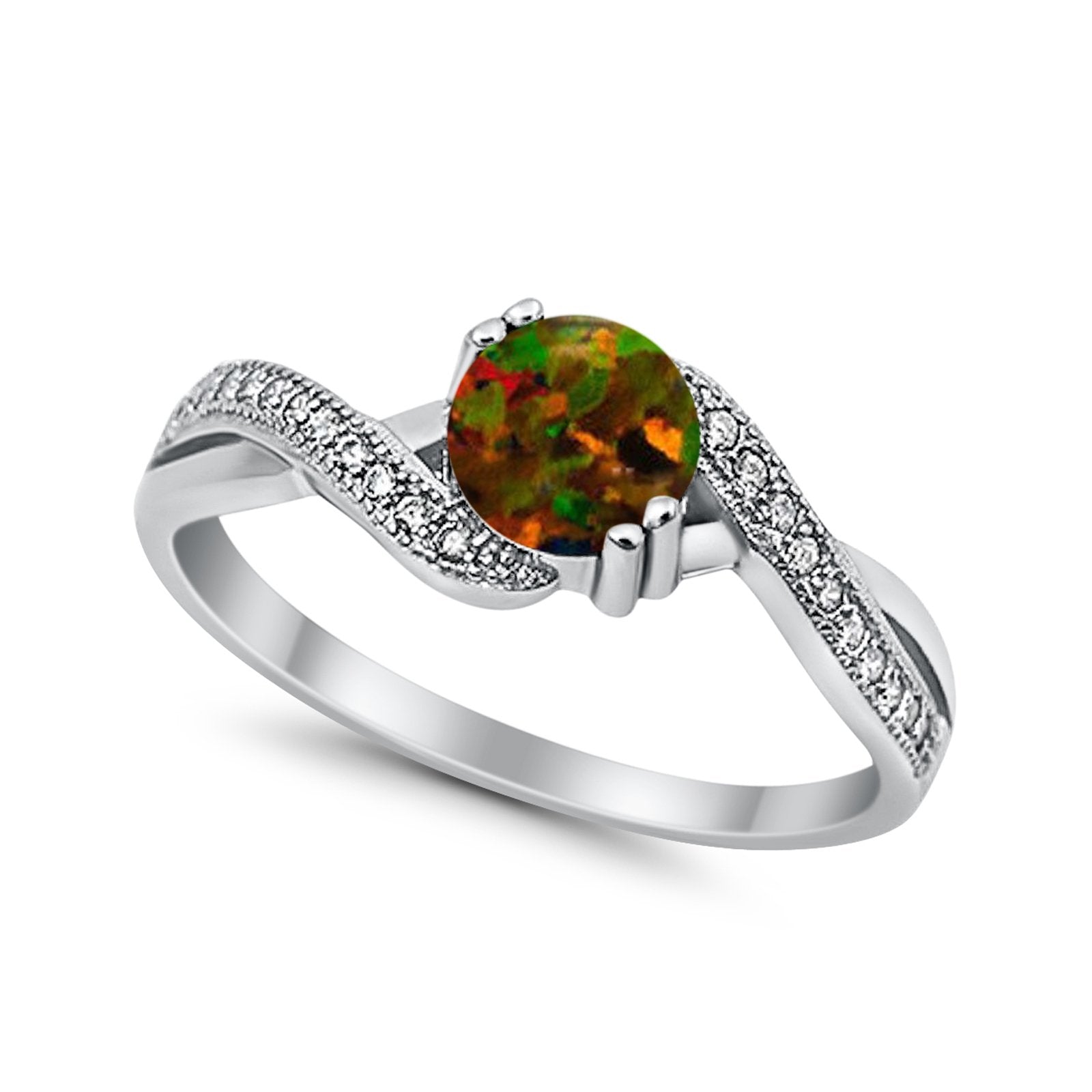 Crisscross Wedding Ring Round Simulated Cubic Zirconia 925 Sterling Silver