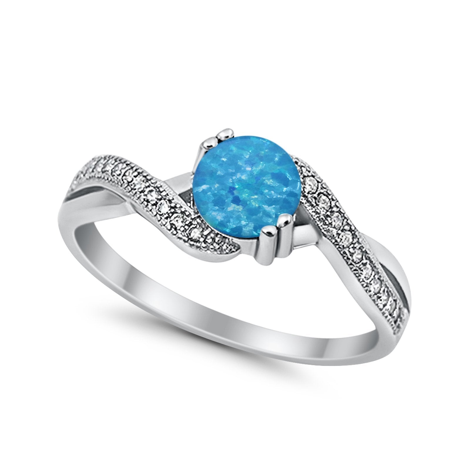 Crisscross Wedding Ring Round Simulated Cubic Zirconia 925 Sterling Silver