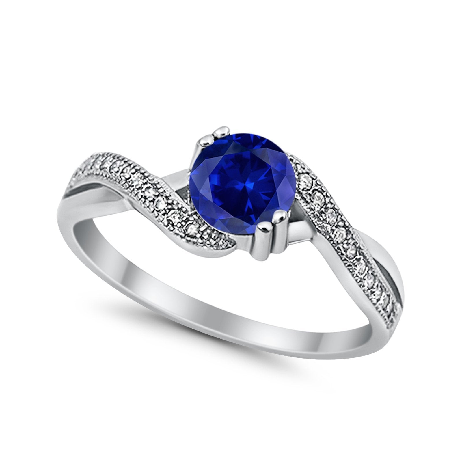 Crisscross Wedding Ring Round Simulated Cubic Zirconia 925 Sterling Silver