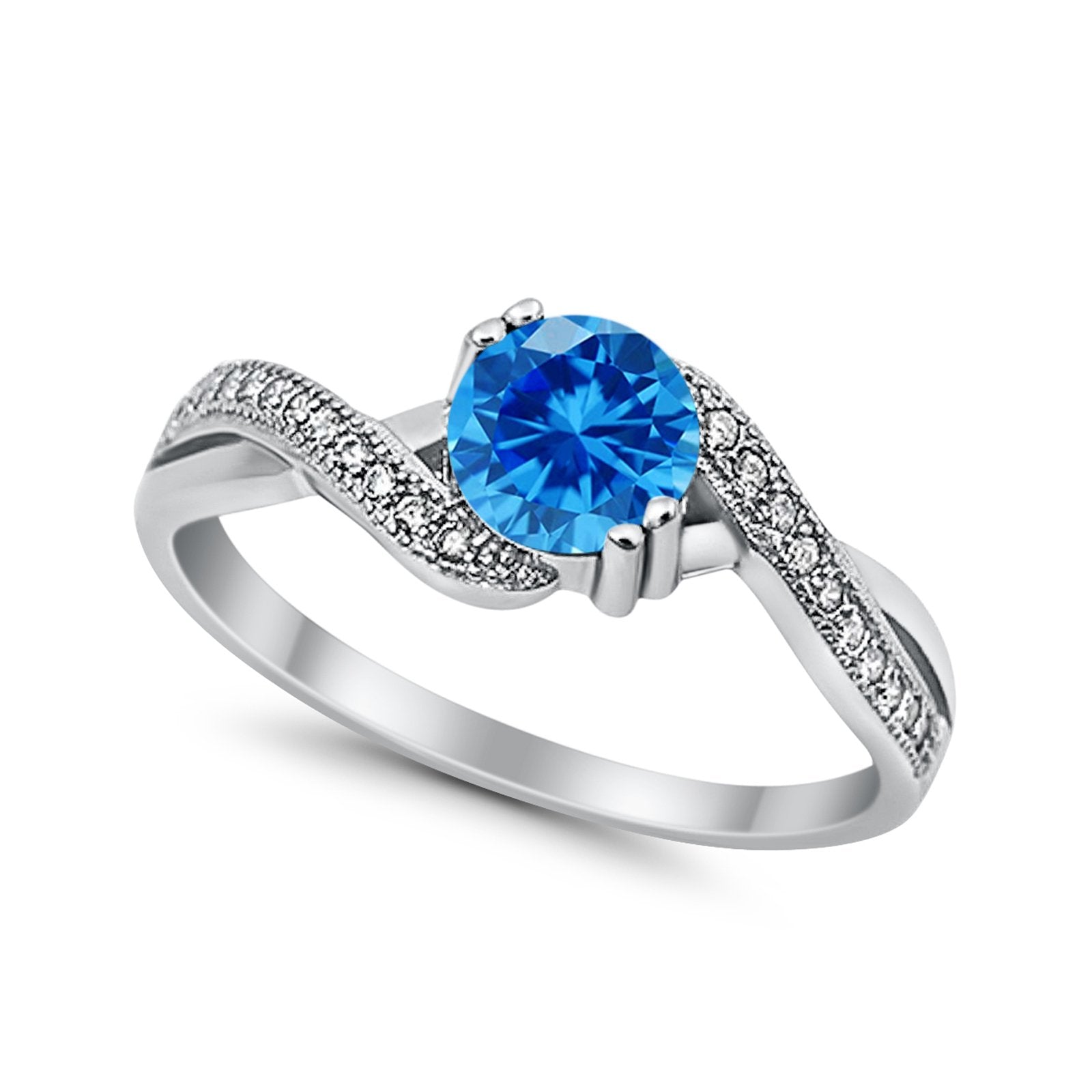 Crisscross Wedding Ring Round Simulated Cubic Zirconia 925 Sterling Silver