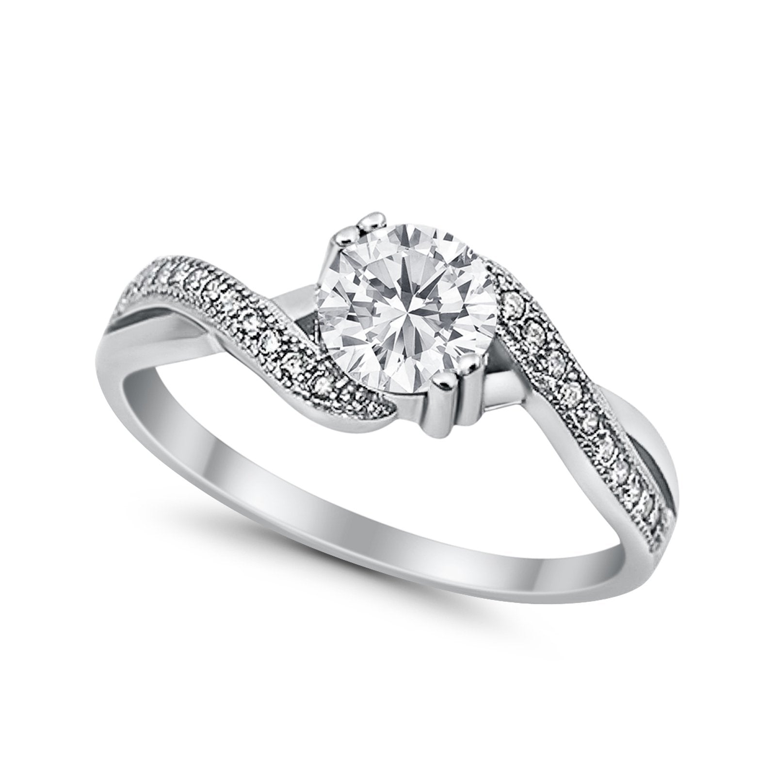 Crisscross Wedding Ring Round Simulated Cubic Zirconia 925 Sterling Silver