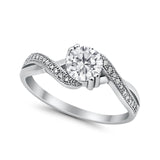 Crisscross Wedding Ring Round Simulated Cubic Zirconia 925 Sterling Silver