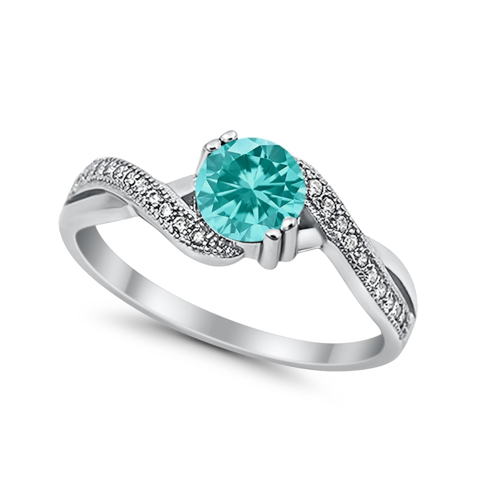 Crisscross Wedding Ring Round Simulated Cubic Zirconia 925 Sterling Silver