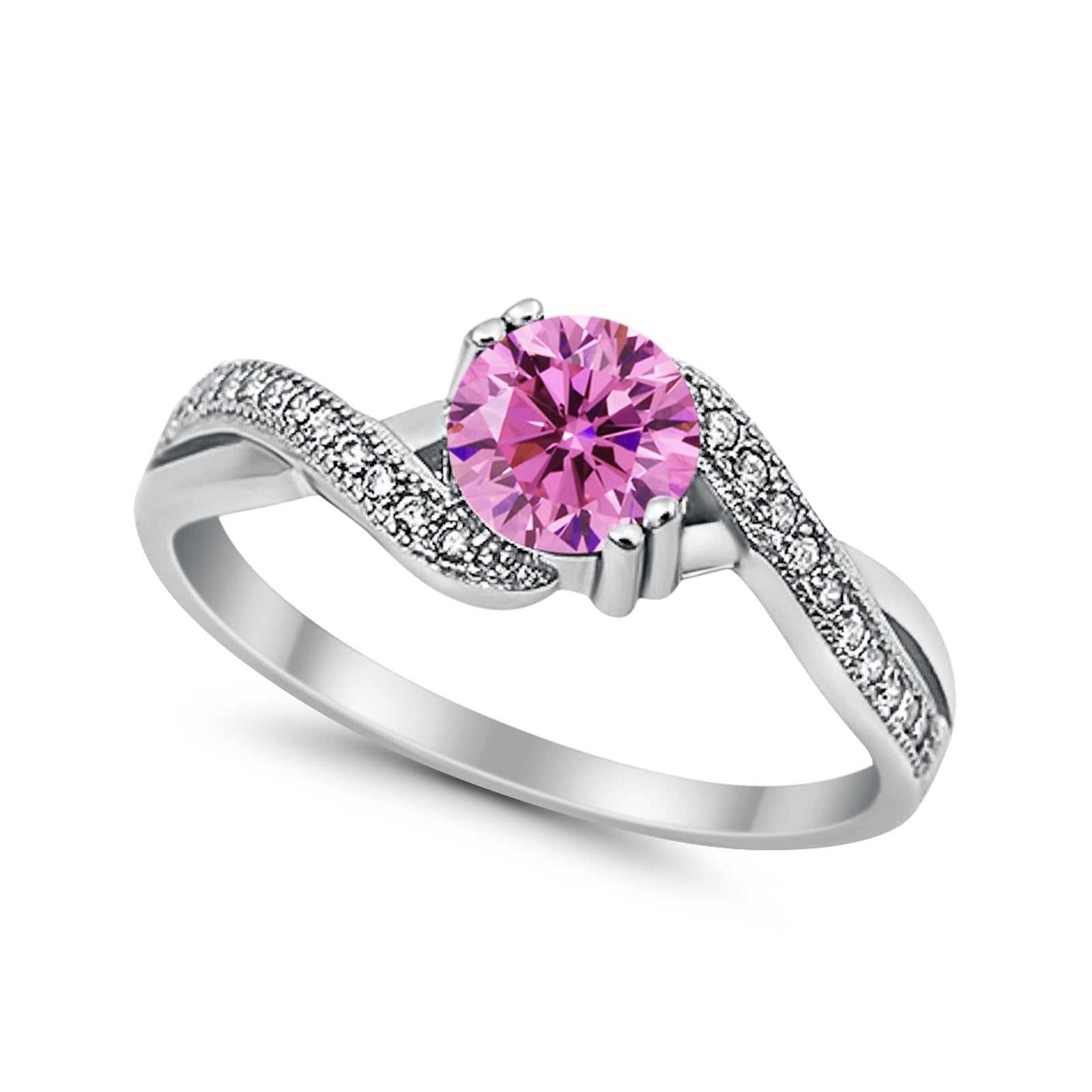 Crisscross Wedding Ring Round Simulated Cubic Zirconia 925 Sterling Silver