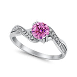 Crisscross Wedding Ring Round Simulated Cubic Zirconia 925 Sterling Silver