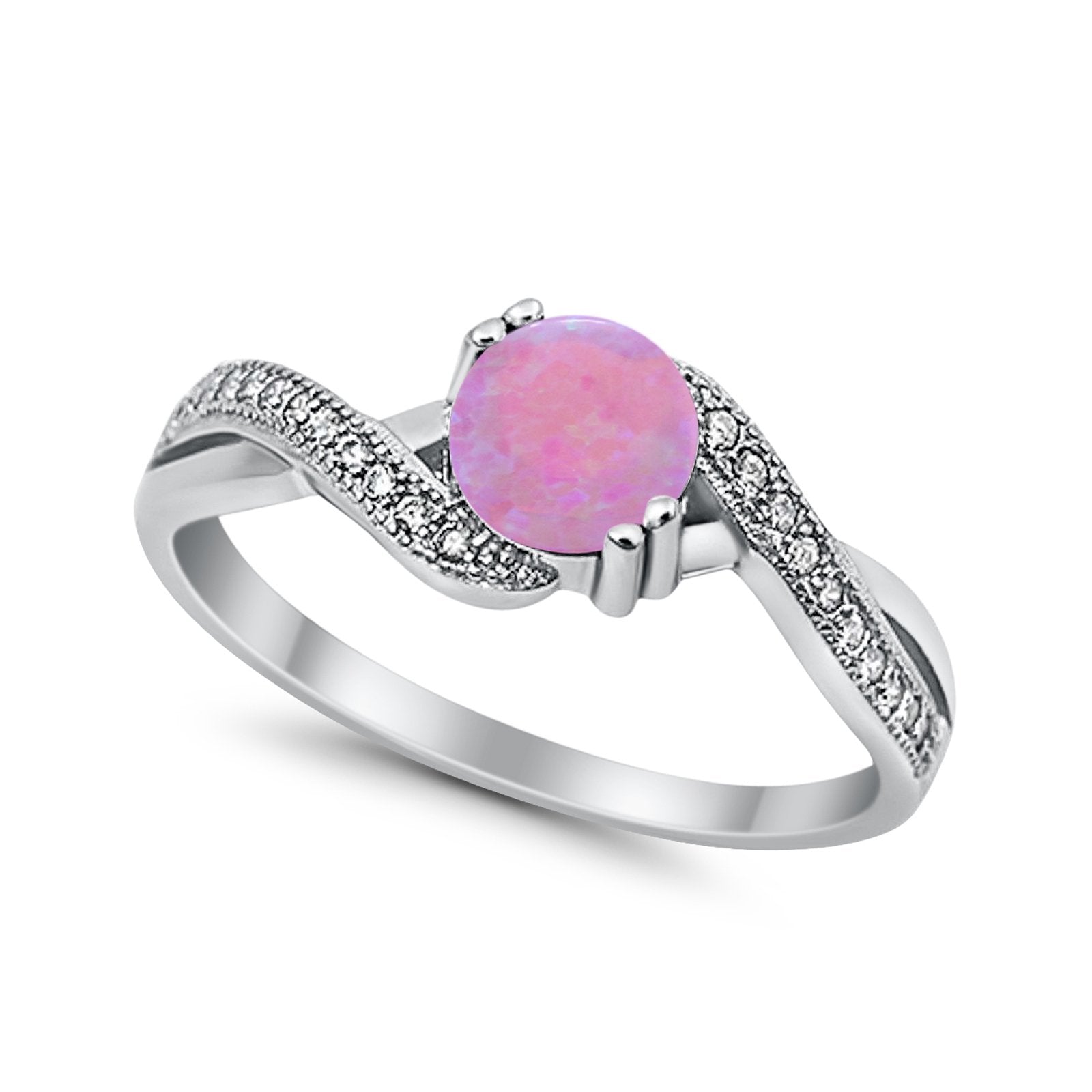 Crisscross Wedding Ring Round Simulated Cubic Zirconia 925 Sterling Silver