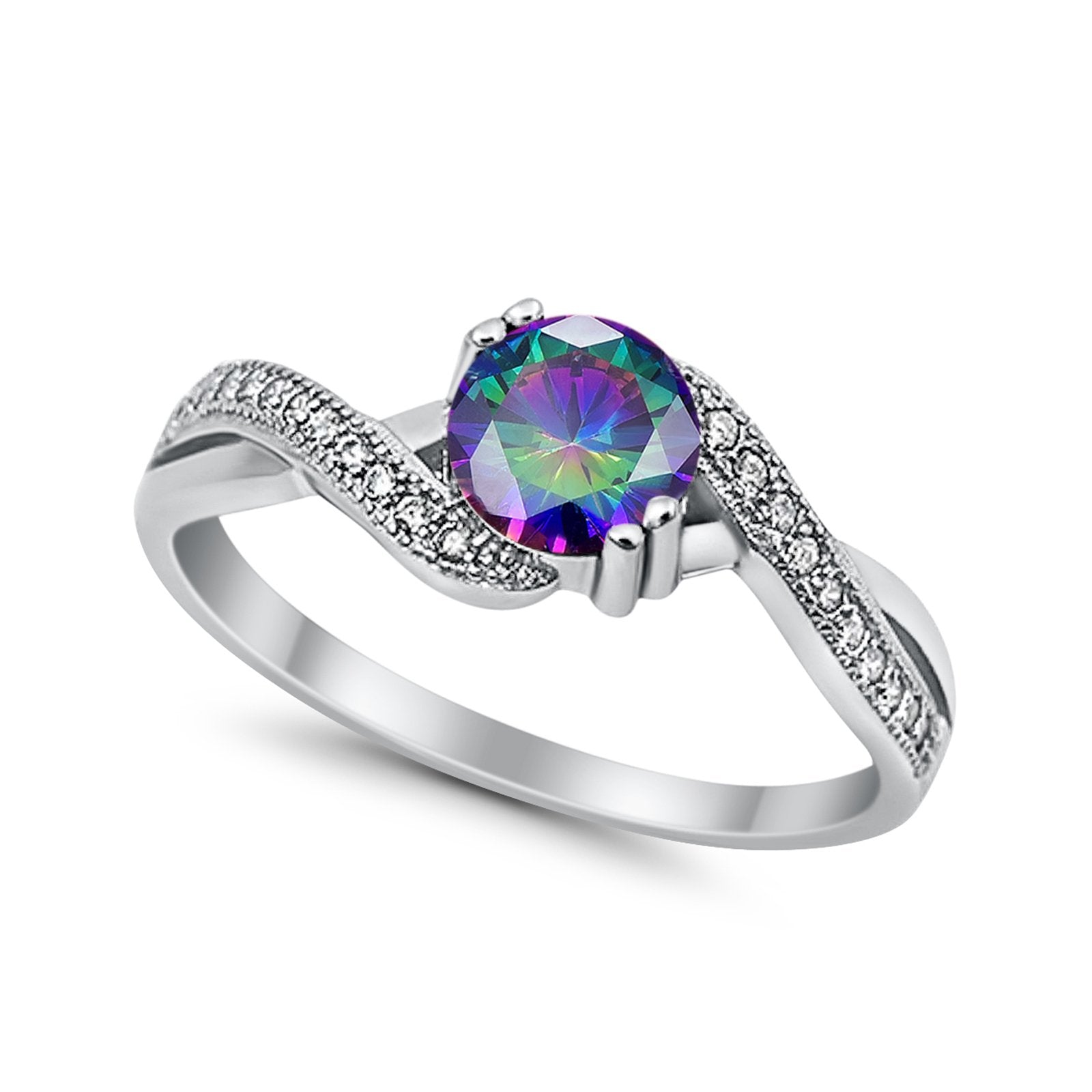 Crisscross Wedding Ring Round Simulated Cubic Zirconia 925 Sterling Silver