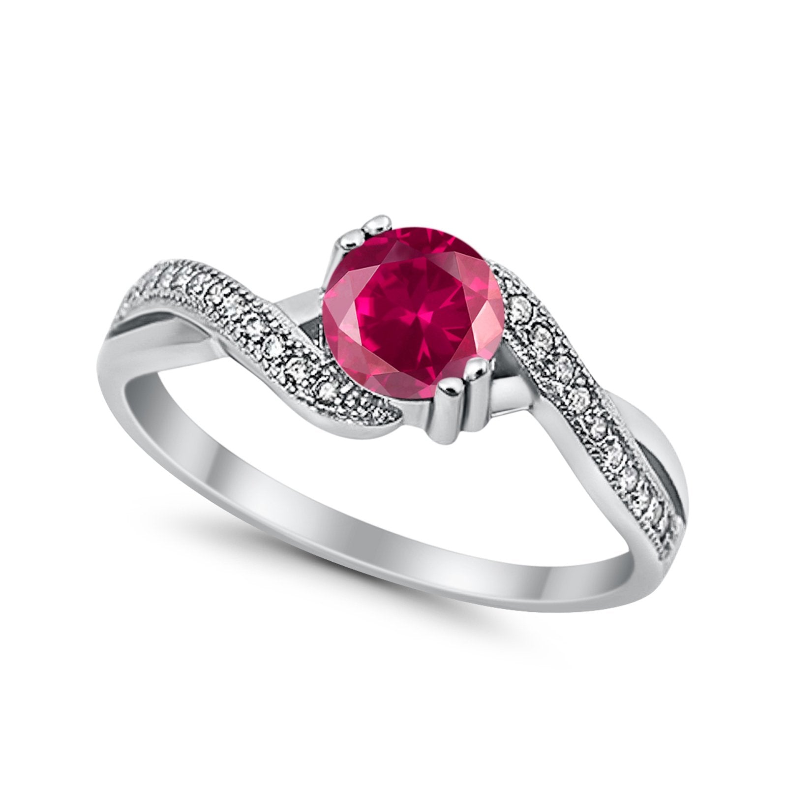 Crisscross Wedding Ring Round Simulated Cubic Zirconia 925 Sterling Silver