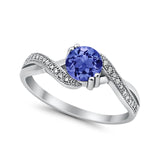 Crisscross Wedding Ring Round Simulated Cubic Zirconia 925 Sterling Silver